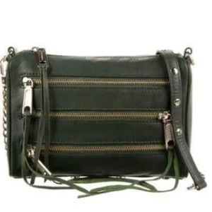 Rebecca Minkoff 5 zip crossbody clutch green leather strap